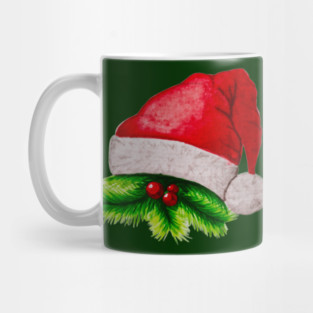 Christmas hat - hand-painted with watercolor. Mug