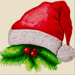 Christmas hat - hand-painted with watercolor. Posters and Art