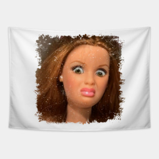 Disgusted Doll Face Meme Tapestry