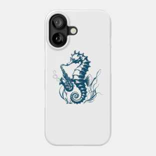 Saxophone Seahorse Rocking Underwater Jazz retro design with colorful bubbles Phone Case