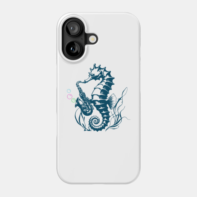 Saxophone Seahorse Rocking Underwater Jazz retro design with colorful bubbles Phone Case by Luxinda