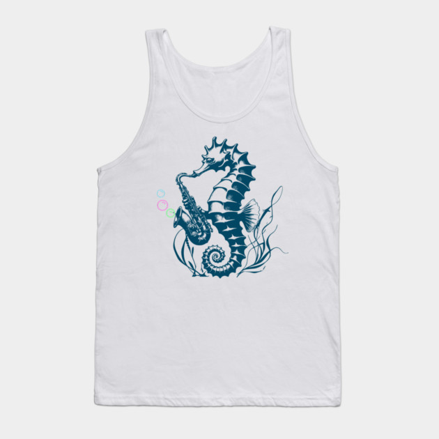 Saxophone Seahorse Rocking Underwater Jazz retro design with colorful bubbles Tank Top by Luxinda