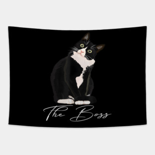 The Boss Tuxedo Cat Funny Tapestry
