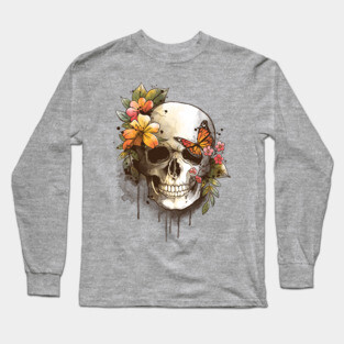 Spring skull watercolor Long Sleeve T-Shirt