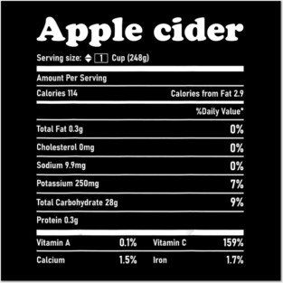 Apple Cider Nutrition Facts Funny Thanksgiving Christmas Holiday Humor Design Posters and Art