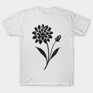 Ink Brush Dahlia – Minimalist Botanical Illustration T-Shirt