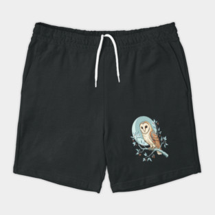 Moonlit Barn Owl Botanical Art Shorts