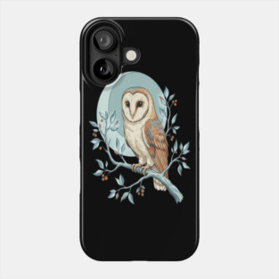 Moonlit Barn Owl Botanical Art Phone Case