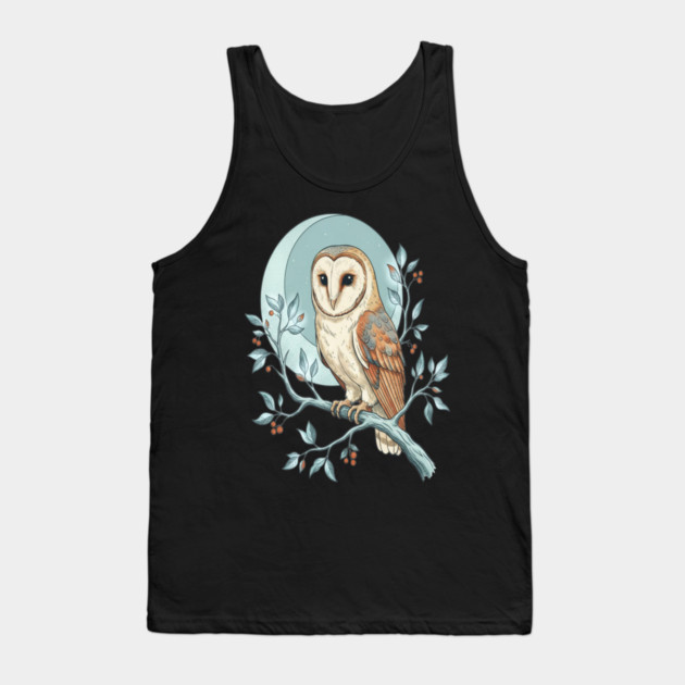 Moonlit Barn Owl Botanical Art Tank Top by BirdsnStuff