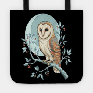 Moonlit Barn Owl Botanical Art Tote