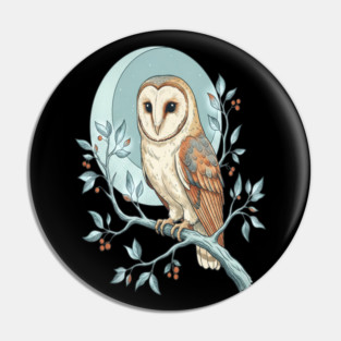 Moonlit Barn Owl Botanical Art Pin