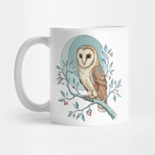 Moonlit Barn Owl Botanical Art Mug
