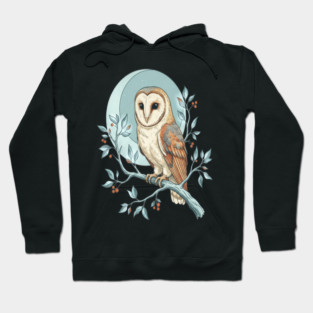 Moonlit Barn Owl Botanical Art Hoodie