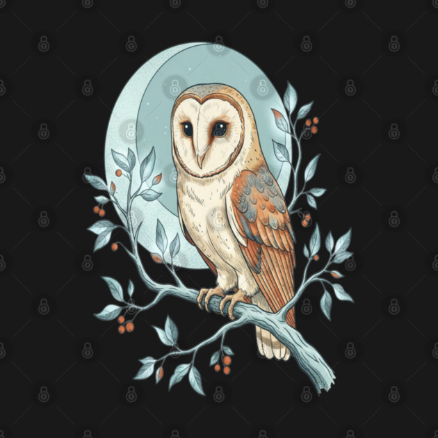Moonlit Barn Owl Botanical Art by BirdsnStuff