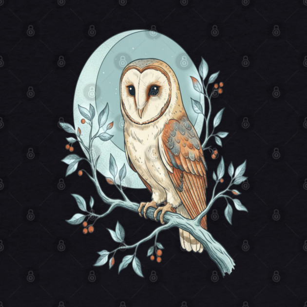 Moonlit Barn Owl Botanical Art by BirdsnStuff