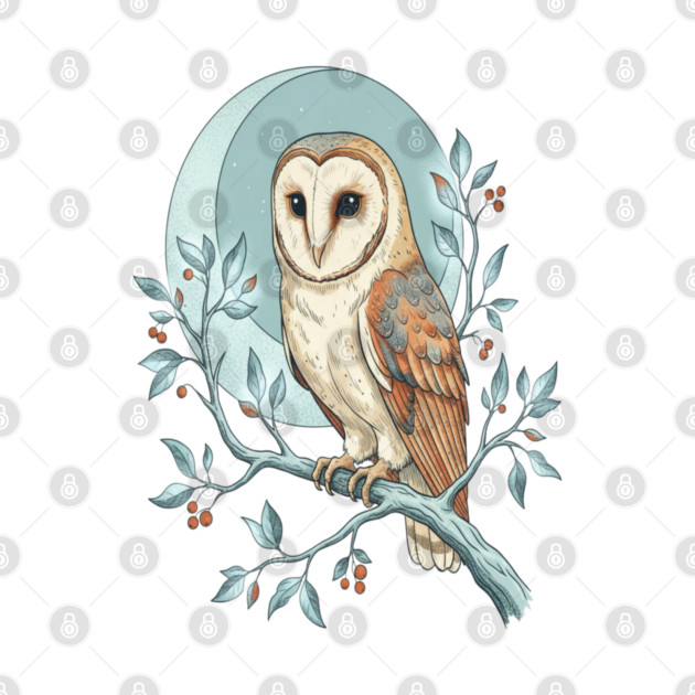 Moonlit Barn Owl Botanical Art by BirdsnStuff