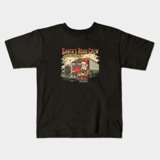 Santa’s Road Crew – Official Santa’s Helper Trucker Vintage Funny Holiday Trucking Gift Kids T-Shirt