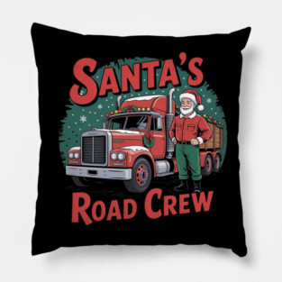 Santa’s Road Crew -Christmas Trucker Vintage Design Pillow