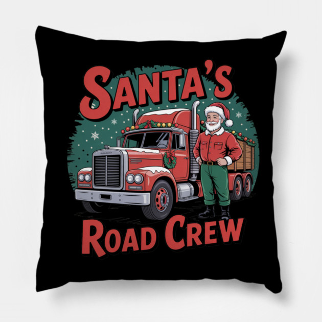 Santa’s Road Crew -Christmas Trucker Vintage Design Pillow by  Shift Happens: Gear for the Ones Who Keep It Moving