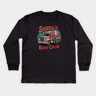 Santa’s Road Crew -Christmas Trucker Vintage Design Kids Long Sleeve T-Shirt