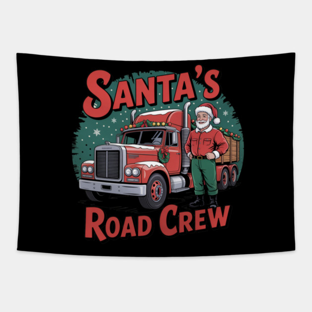 Santa’s Road Crew -Christmas Trucker Vintage Design Tapestry by  Shift Happens: Gear for the Ones Who Keep It Moving