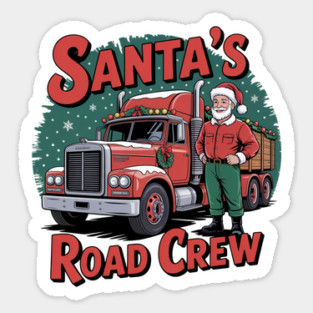 Santa’s Road Crew -Christmas Trucker Vintage Design Magnet