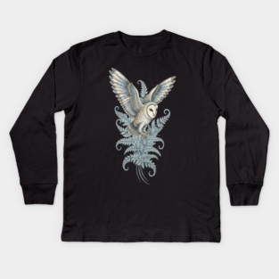 Moonlit Barn Owl in Flight Kids Long Sleeve T-Shirt