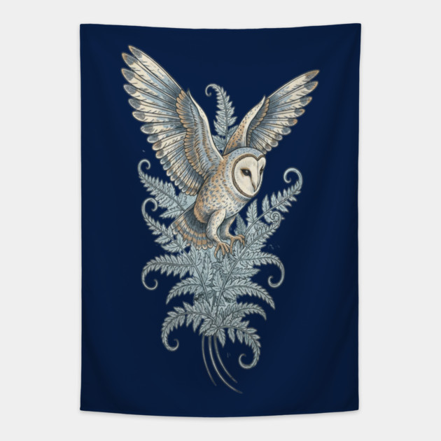 Moonlit Barn Owl in Flight Tapestry by BirdsnStuff