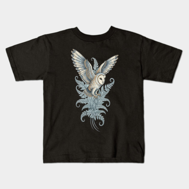 Moonlit Barn Owl in Flight Kids T-Shirt by BirdsnStuff