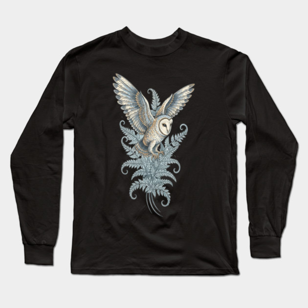 Moonlit Barn Owl in Flight Long Sleeve T-Shirt by BirdsnStuff