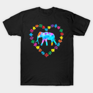Support Autism Awareness Colorful Tie Dye Puzzle Watercolor Elephant Shirts & Gifts T-Shirt
