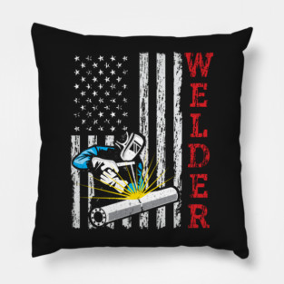 Welder Welding Pipefitter USA American Flag Patriotic Retro Vintage Style Pillow