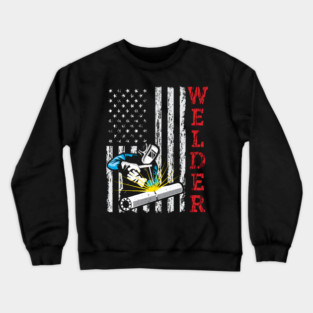 Welder Welding Pipefitter USA American Flag Patriotic Retro Vintage Style Crewneck Sweatshirt