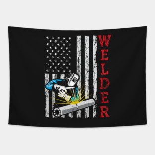Welder Welding Pipefitter USA American Flag Patriotic Retro Vintage Style Tapestry