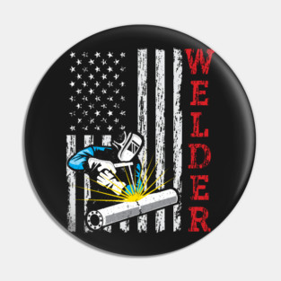 Welder Welding Pipefitter USA American Flag Patriotic Retro Vintage Style Pin