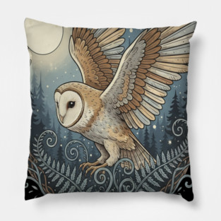 Moonlit Barn Owl in Flight Pillow