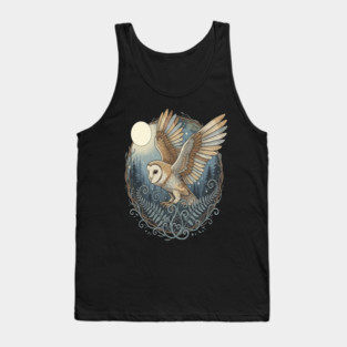 Moonlit Barn Owl in Flight Tank Top