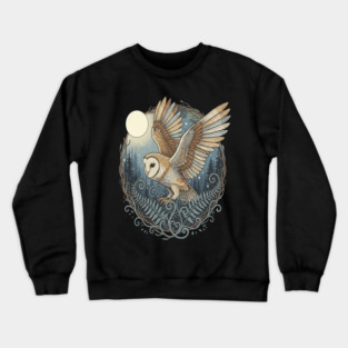 Moonlit Barn Owl in Flight Crewneck Sweatshirt