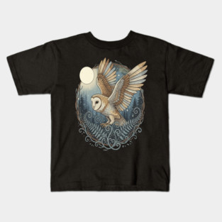 Moonlit Barn Owl in Flight Kids T-Shirt