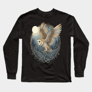 Moonlit Barn Owl in Flight Long Sleeve T-Shirt