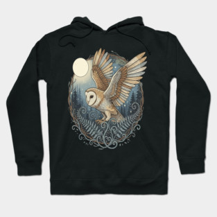 Moonlit Barn Owl in Flight Hoodie