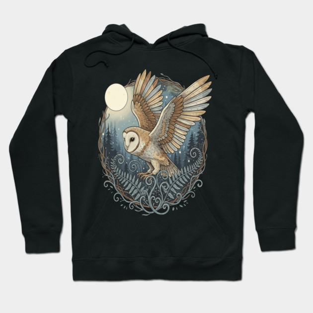 Moonlit Barn Owl in Flight Hoodie by BirdsnStuff