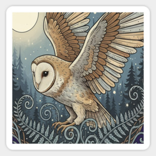 Moonlit Barn Owl in Flight Sticker