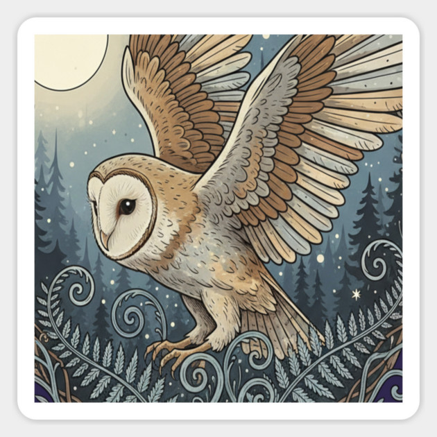 Moonlit Barn Owl in Flight Magnet by BirdsnStuff
