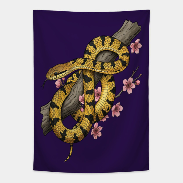 Vintage Beauty Rat Snake Botanical Art Tapestry by BirdsnStuff