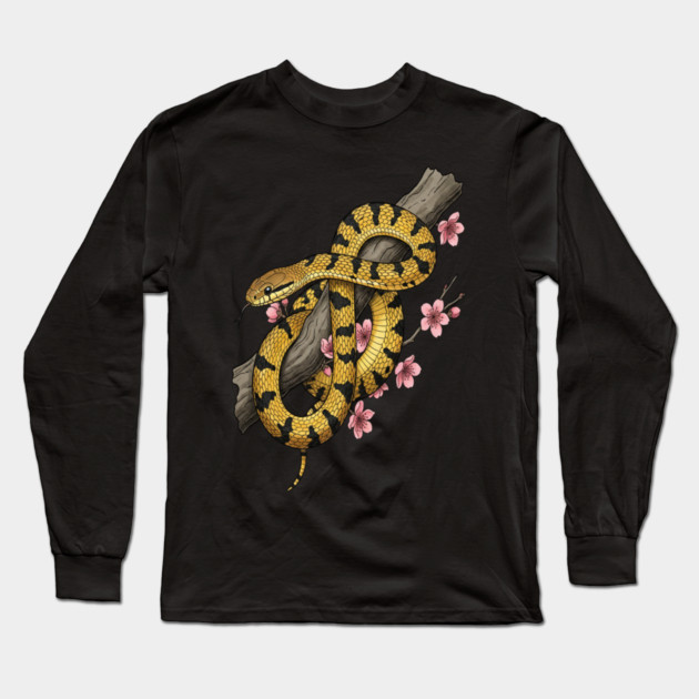 Vintage Beauty Rat Snake Botanical Art Long Sleeve T-Shirt by BirdsnStuff