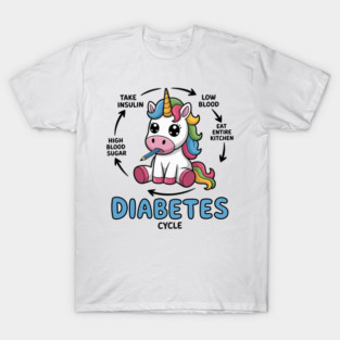 Type 1 Diabetes Cycle Diabetic Life Unicorn Blue Gray Ribbon T-Shirt