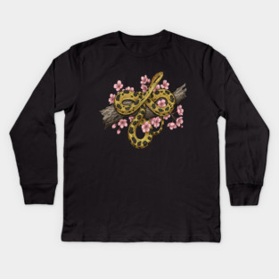 Vintage Beauty Rat Snake Floral Art Kids Long Sleeve T-Shirt