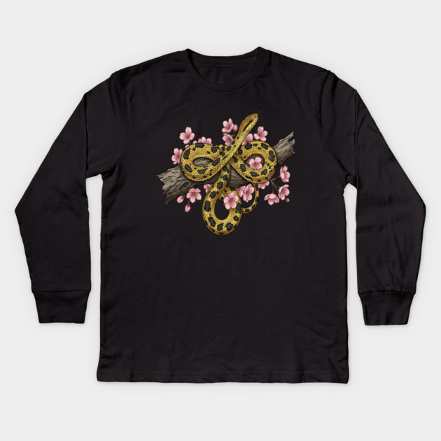 Vintage Beauty Rat Snake Floral Art Kids Long Sleeve T-Shirt by BirdsnStuff