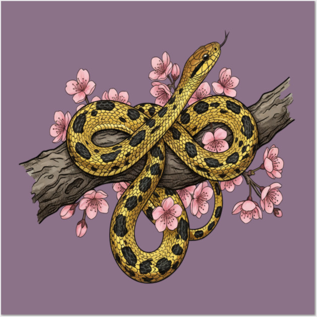 Vintage Beauty Rat Snake Floral Art Wall Art by BirdsnStuff